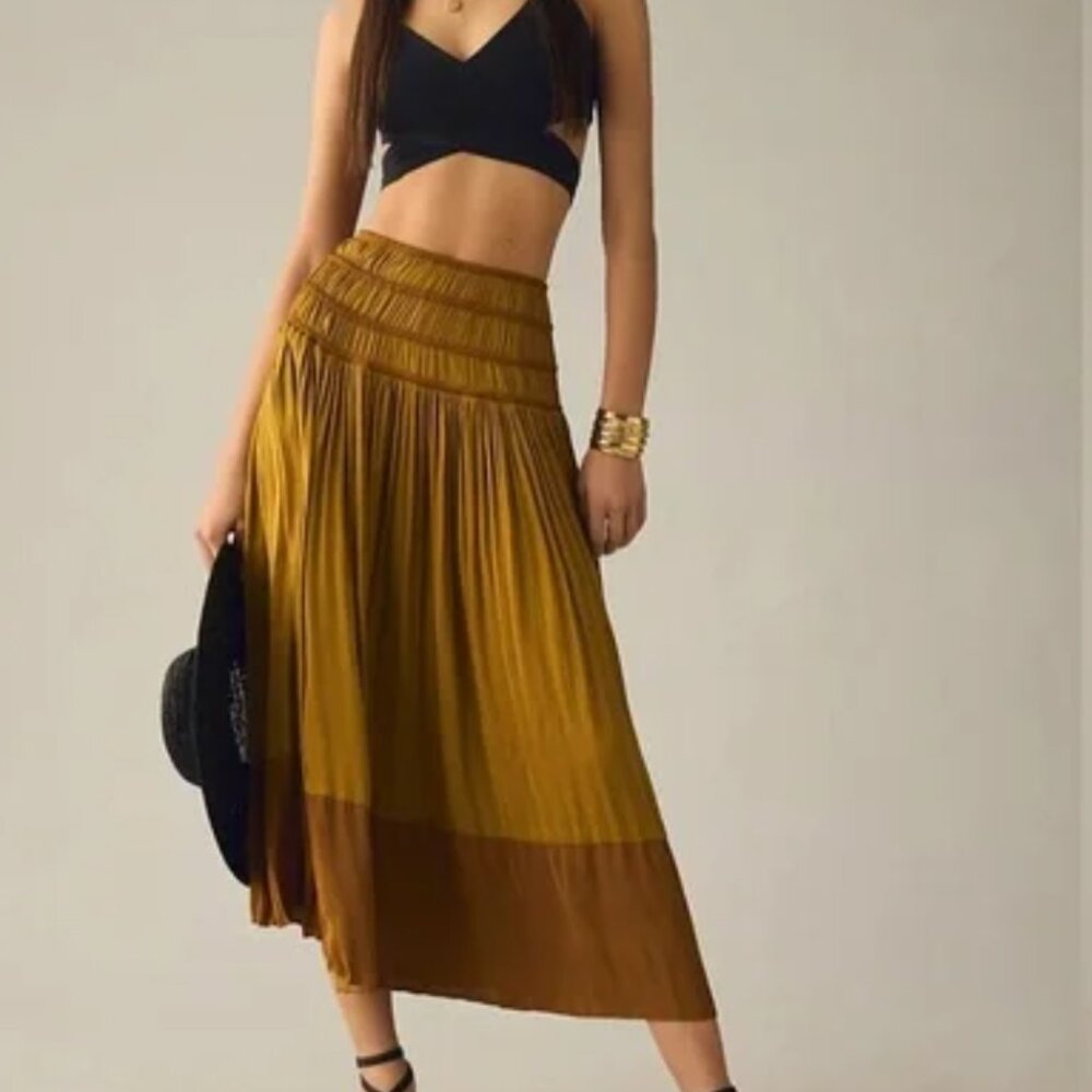 Anthropologie Gold-Bronze A-line Midi Skirt